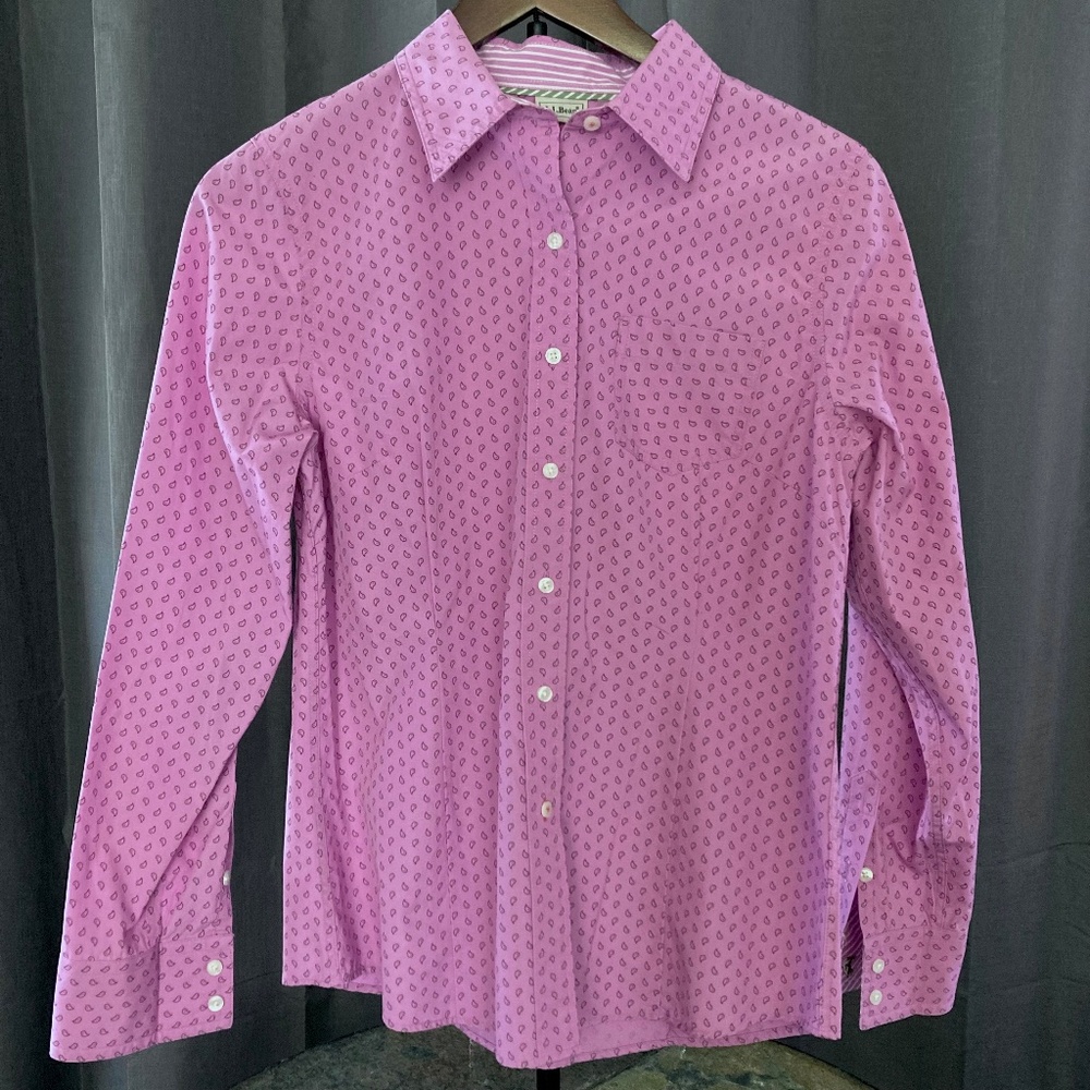 LL Bean Crisp Button Down Shirt Purple Pink Preppy Classic Quiet Luxury Sz S*